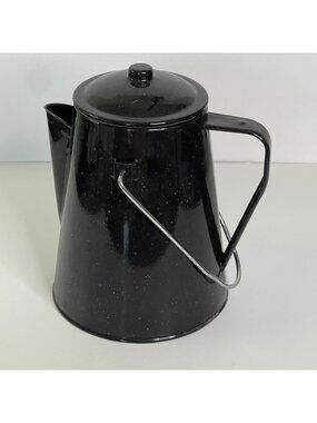 Black Enamelware Coffee Pot Tea Kettle Woodstove Camping New Condition